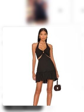 REVOLVE Black Halter Cutout Ruffle Mini Dress